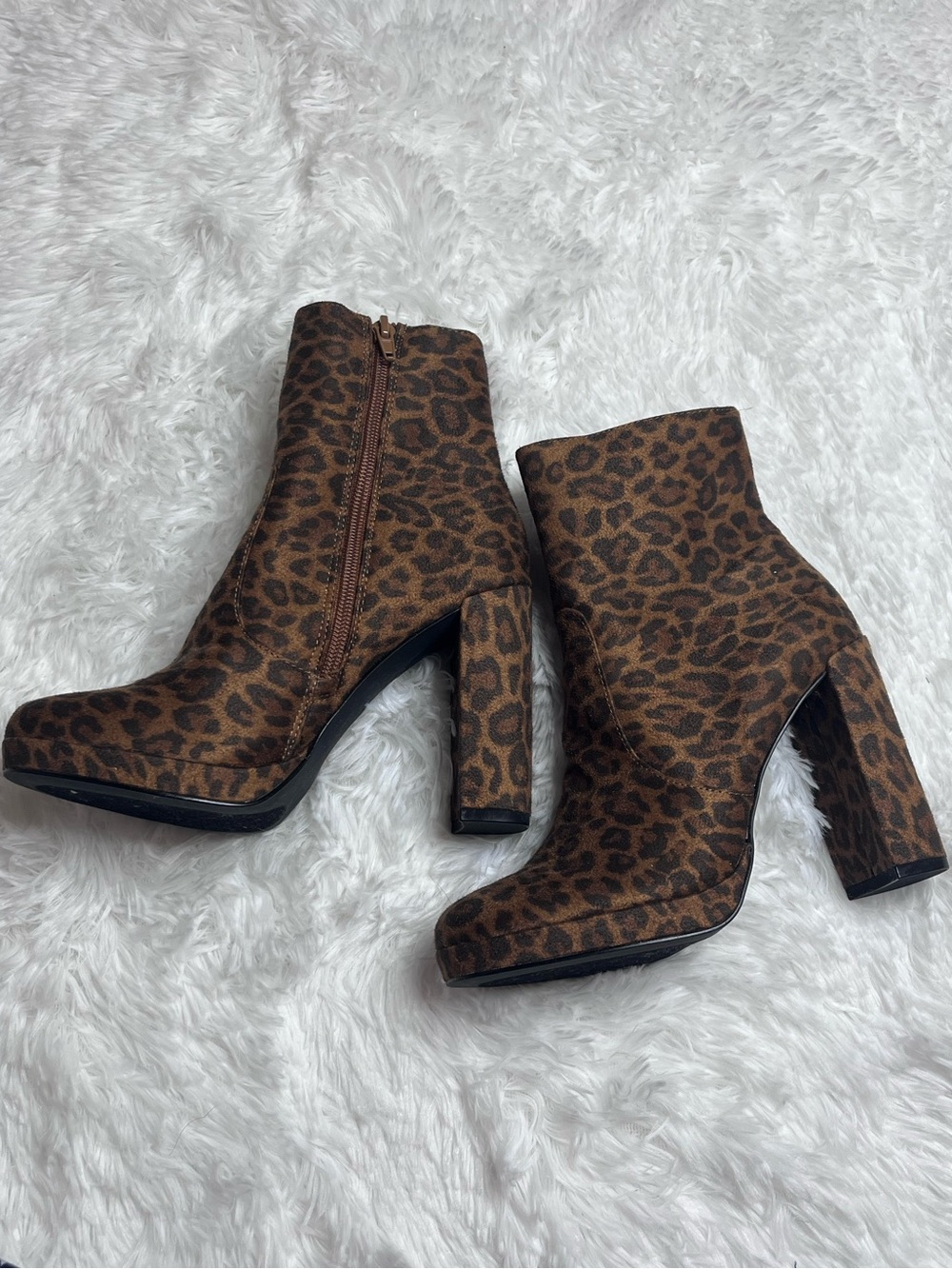 Leopard Print Platform Block Heel Ankle Boots